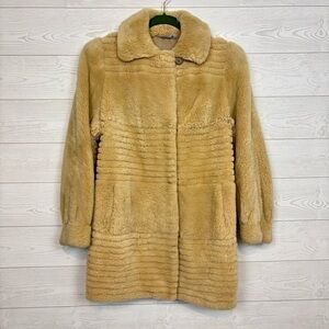 VINTAGE NATURA ll CANADA TAN FAUX FUR TRENCH COAT SIZE MEDIUM LARGE